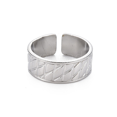 Non-Tarnish 304 Stainless Steel Grooved Wide Band Open Cuff Ring for Women RJEW-N038-046P-1