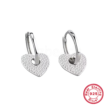 Anti-Tarnish Rhodium Plated 925 Sterling Silver Micro Pave Cubic Zirconia Dangle Hoop Earrings IE1213-5-1