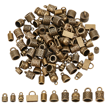 120Pcs 10 Styles Tibetan Style Alloy Cord Ends TIBE-PH0002-20-1