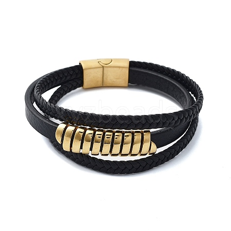 Men's Black PU Leather Cord Multi-Strand Bracelets BJEW-K243-48G-1