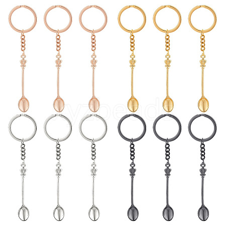 HOBBIESAY 12Pcs 4 Colors Alloy Mini Crown Spoon Pendant Keychain KEYC-HY0001-15-1