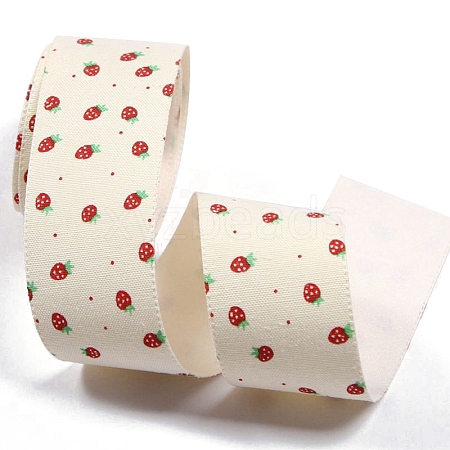 Single Face Printed Strawberry Pattern Polyseter Ribbons PW-WGC7765-05-1