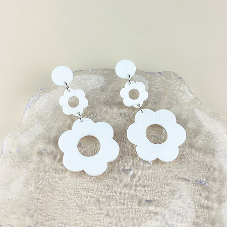 Acrylic Hollow Flower Dangle Stud Earrings FS-WGDE077-03-1