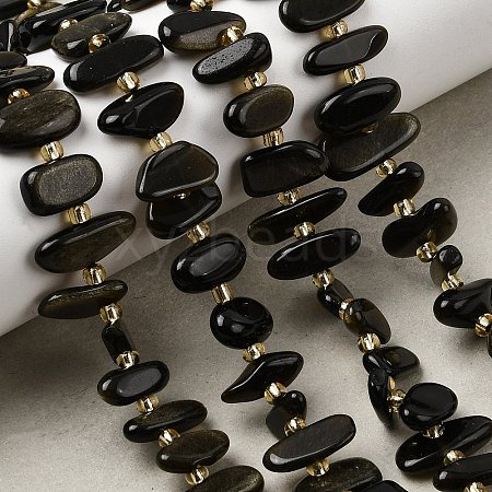 Natural Golden Sheen Obsidian Beads Strands G-L649-A04-01-1