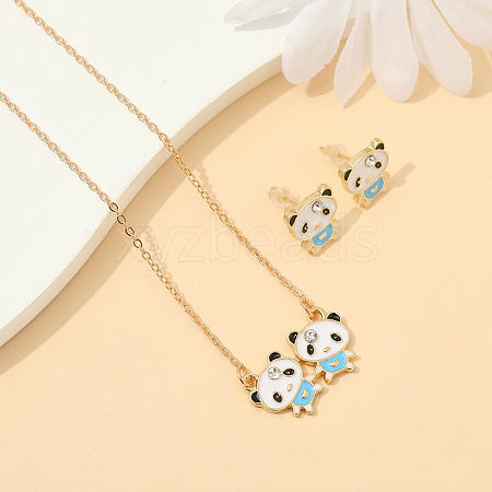 Panda Alloy Enamel & Rhinestones Stud Earring & Pendant Necklaces Sets for Women FS-WGAF002-06-1