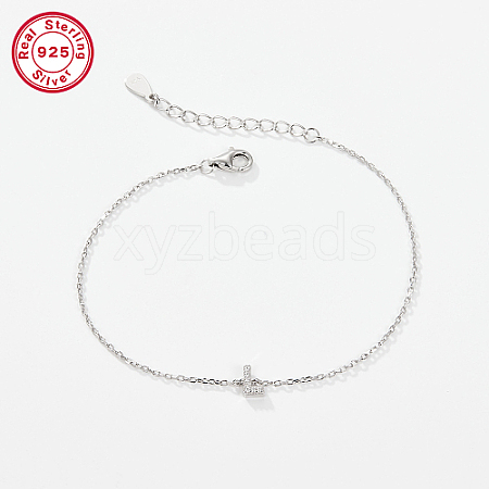 Anti-Tarnish Rhodium Plated 925 Sterling Silver Letter Cubic Zirconia Link Bracelets GI2156-12-1