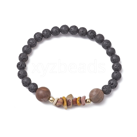 Natural Mookaite with Natural Lava Rock Beaded Stretch Bracelets for Women BJEW-JB11130-01-1