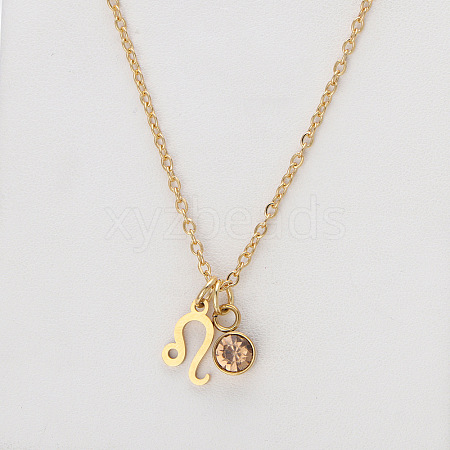304 Stainless Steel Topaz Rhinestone Birth Stone Constellation Pendant Necklaces FS-WG76580-11-1