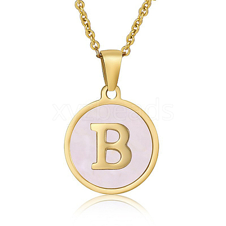 Natural Shell Initial Letter Pendant Necklace LE4192-7-1