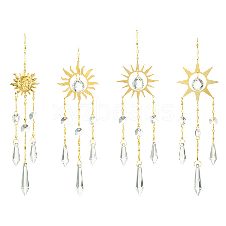 4Pcs 4 Styles Sun Metal Hanging Ornaments HJEW-CJ0001-21-1