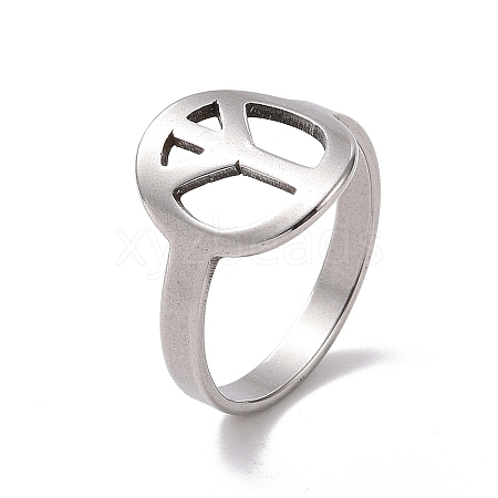 201 Stainless Steel Peace Sign Finger Ring RJEW-J051-43P-1