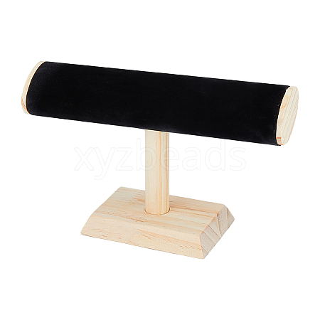 Velvet T-Bar Bracelet Display Stands  with Wooden Base BDIS-WH0010-03A-1