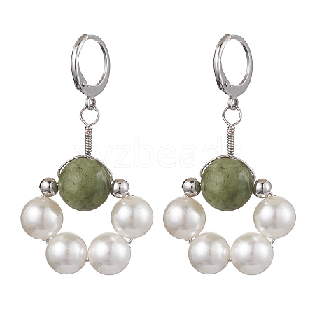 Shell Pearl & Taiwan Jade Leverback Earrings EJEW-JE05927-01-1