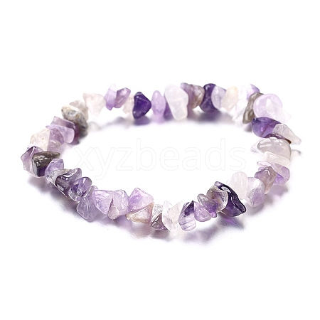 Natural Amethyst Chips Beaded Stretch Bracelet for Women PW-WG72437-10-1
