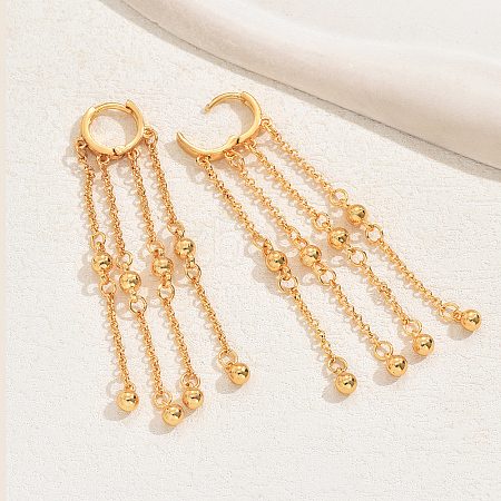 Elegant Gold Plated Brass Tassel Dangle Leverback Earrings for Women EE5816-1