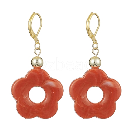 Acrylic Flower Dangle Leverback Earrings EJEW-JE05625-03-1