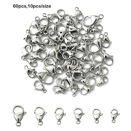 60Pcs 6 Colors 304 Stainless Steel Lobster Claw Clasps STAS-YW0002-49-1