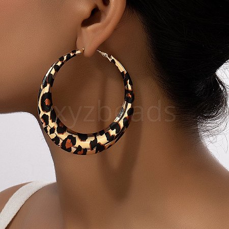 Leopard Print Alloy Hoop Earrings for Women EJEW-K304-03G-1