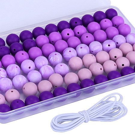 80Pcs 4 Style Round Silicone Focal Beads SIL-SZ0001-22D-1