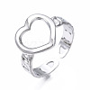 304 Stainless Steel Heart Open Cuff Ring RJEW-T023-55P-3