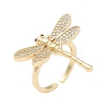 Rack Plating Dragonfly Brass Micro Pave Cubic Zirconia Open Cuff Rings for Women RJEW-B064-14G-1