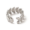 304 Stainless Steel Leafy Branch Open Cuff Ring for Women RJEW-P081-01P-3
