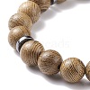 Natural Wood Round Beaded Stretch Bracelet with Synthetic Hematite BJEW-JB08154-6