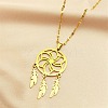 Woven Net/Web with Feather 304 Stainless Steel Pendant Necklaces for Women NJEW-G087-03G-1