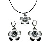 Flower Alloy with Imitation Leather Cord Pendant Necklace & Hoop Earring Sets FS-WGDD3CA-01-5