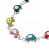 Moon with Evil Eye Enamel Link Chain Necklace NJEW-G117-02P-01-2