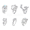 ANATTASOUL 6Pcs 6 Styles Synthetic Moonstone & Cat Eye Open Cuff Rings Set RJEW-AN0001-09-1