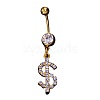 Brass Crystal Rhinestone Dollar Sign Dangle Belly Rings WG58494-01-2