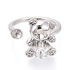 Bear Brass Micro Pave Clear Cubic Zirconia Cuff Ring Settings KK-T076-32P-2