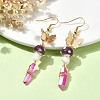 Dyed Natural Quartz Crystal Nugget & Mushroom Lampwork Dangle Earrings EJEW-TA00335-03-2