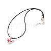 Glass Sead Beaded 3D Red Ribbon Heart Pendant Necklaces NJEW-MZ00089-4