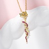 Brass Micro Pave Camellia Cubic Zirconia Flower Snake Pendant Necklaces NJEW-S438-02D-G-2