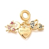 Brass Cubic Zirconia Boy & Heart & Girl European Dangle Charms KK-U048-24G-1