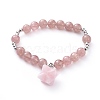 Natural Rose Quartz Stretch Charm Bracelets BJEW-JB04692-02-1