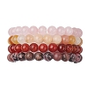 4Pcs Constellation 8mm Round Natural Rhodonite & Rose Quartz & Dyed Jade & Carnelian Beaded Stretch Bracelets for Women BJEW-JB10642-1