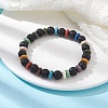 Dyed Natural Lava Rock Round & Disc Beaded Stretch Bracelets for Women BJEW-JB09667-2