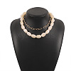 Opaque Resin Oval Beaded Alloy Paperclip Chain Double Layer Necklaces FS-WG06472-03-1
