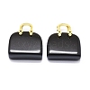 Natural Obsidian Brass Pendants KK-E274-01G-07-3