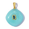 Brass Micro Pave Dark Turquoise Cubic Zirconia Pendants CU-OY001-60G-1