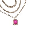 3Pcs Elegant Alloy Fuchsia Rhinestone Rectangle Pendant 3 Layer Necklaces Sets QV2693-2-2