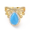 Synthetic Turquoise Crown Open Cuff Ring with Crystal Rhinestone RJEW-A011-09G-3
