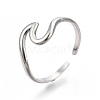 Non-Tarnish 304 Stainless Steel Sea Wave Cuff Rings X-RJEW-N038-115P-1