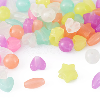 200Pcs 4 Style Luminous Acrylic Beads TACR-FS0001-02-1