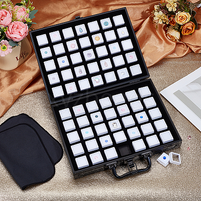 70-Slot Rectangle Aluminium Alloy Covered with Velvet Jewelry Organizer Handled Display Cases CON-WH0089-193B-1