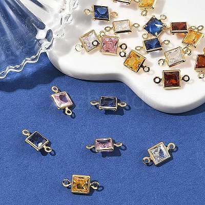 SHEGRACE Brass Pave Cubic Zirconia Square Connector Charms XGRQ2O980-440G-1
