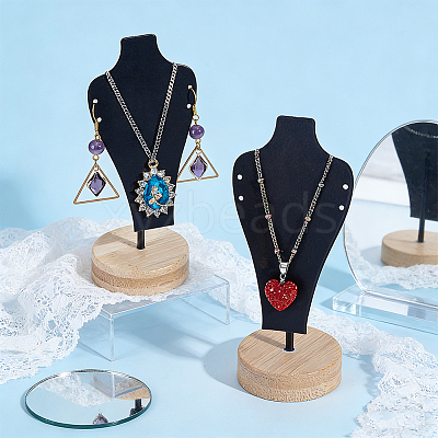 Bust Iron Jewelry Necklace Display Stands with Wooden Rond Base NDIS-WH0024-06B-1